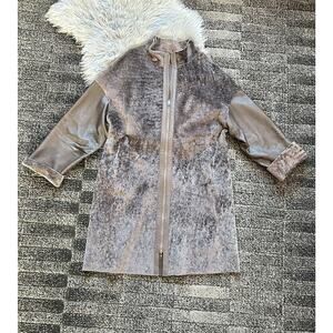 Raw Edge Brown Astragan Shearling Double Zipper Jacket Size‎ Medium